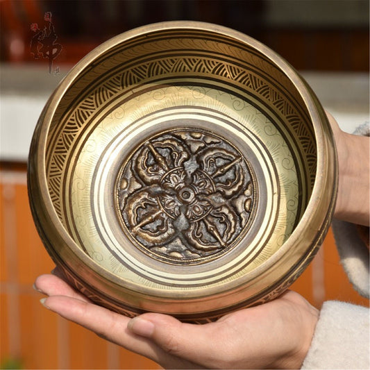 Gandhanra 4.2”- 6.5” Tibetan Singing Bowl,Engraved with Buddhism Mantra Cross Vajra
