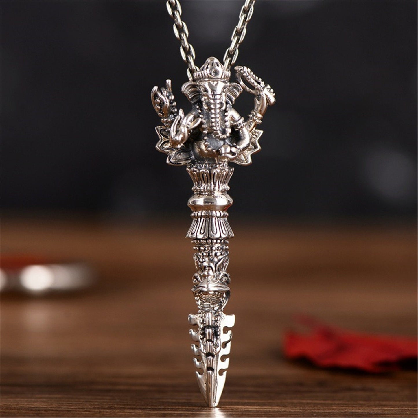 Gandhanra Handmade Dorje Phurba Dagger Necklace,Vajra Pendant,Kila Amulet, Sterling Silver Tibetan Jewelry