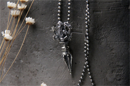 Gandhanra Dorje Phurba Dagger Necklace,Ganesha Pendant(Elephant God),Kila Amulet, Sterling Silver Tibetan Jewelry