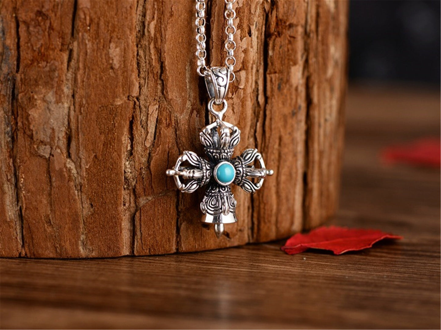 Gandhanra HandmadeTibetan Buddhist Amulet,Cross Vajra Wand Pendant,Sterling Silver