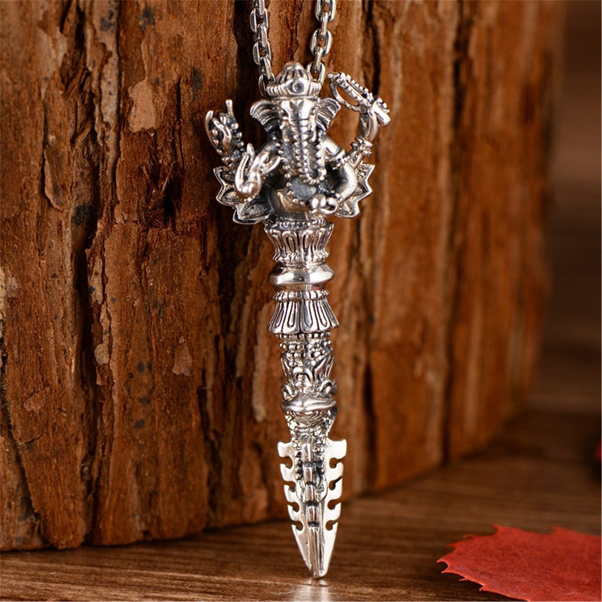 Sterling Silver Athame Necklace 3D Witch's Dagger-SE-1820