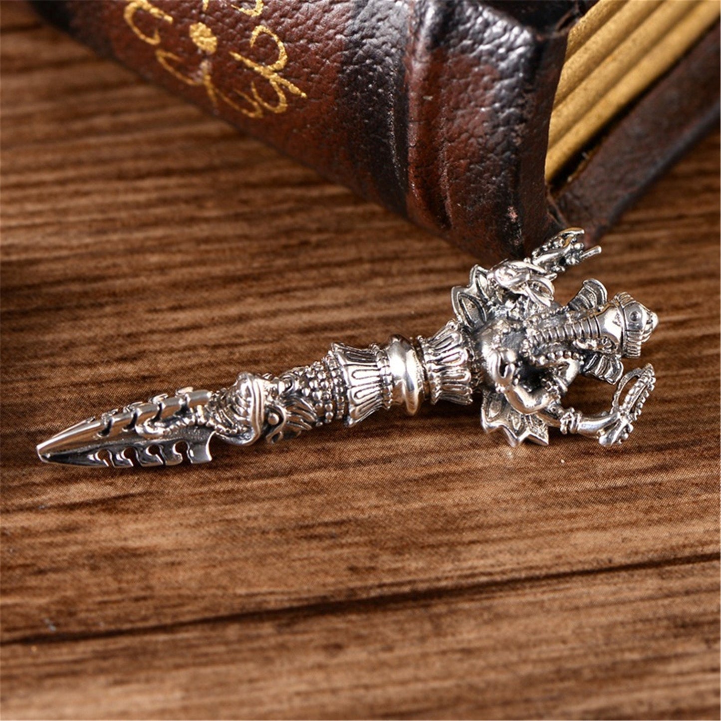 Gandhanra Handmade Dorje Phurba Dagger Necklace,Vajra Pendant,Kila Amulet, Sterling Silver Tibetan Jewelry