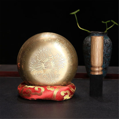 Gandhanra 4.7" Tibetan Singing Bowl Carved with Buddha Statues and Mentra