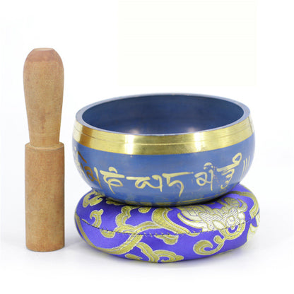Gandhanra 3.35”-4.15” Colorful Tibetan Singing Bowl Carved with Beautiful Scriptures / Cross Vajra