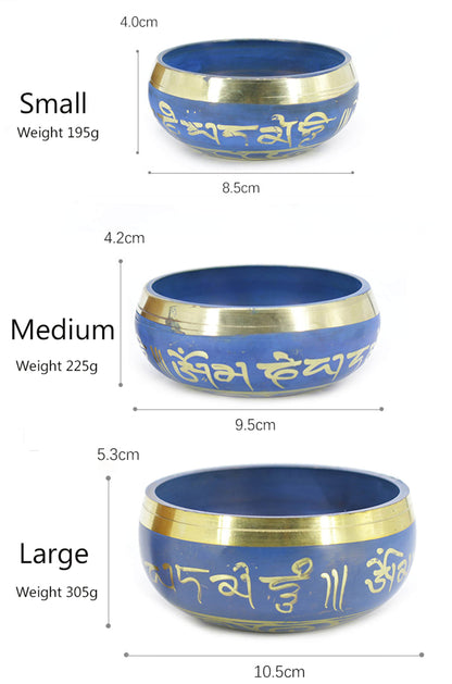 Gandhanra 3.35”-4.15” Colorful Tibetan Singing Bowl Carved with Beautiful Scriptures / Cross Vajra