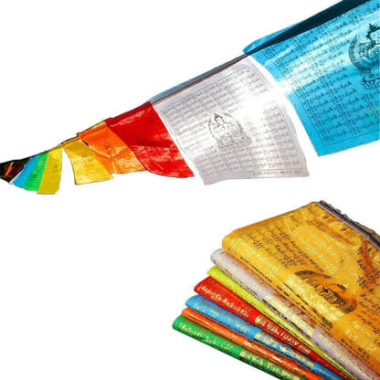 Prayer Flags of Om Mani Padme Hum,17.5 Ft total 21 Flags - Tibetan Buddhist art, detailed view