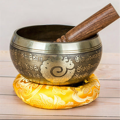 Gandhanra Classical Handcrafted Tibetan Singing Bowl with Beautiful Could & Mantra Symbol