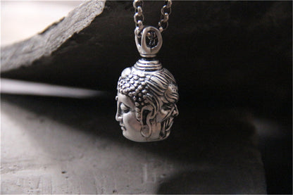 Gandhanra Unique Double sided Amulet Pendant of Tibetan Buddhist and Demon,Handmade Sterling Silver Jewelry,Spiritual Protection Necklace