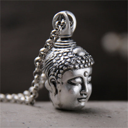 Gandhanra Unique Double sided Amulet Pendant of Tibetan Buddhist and Demon,Handmade Sterling Silver Jewelry,Spiritual Protection Necklace