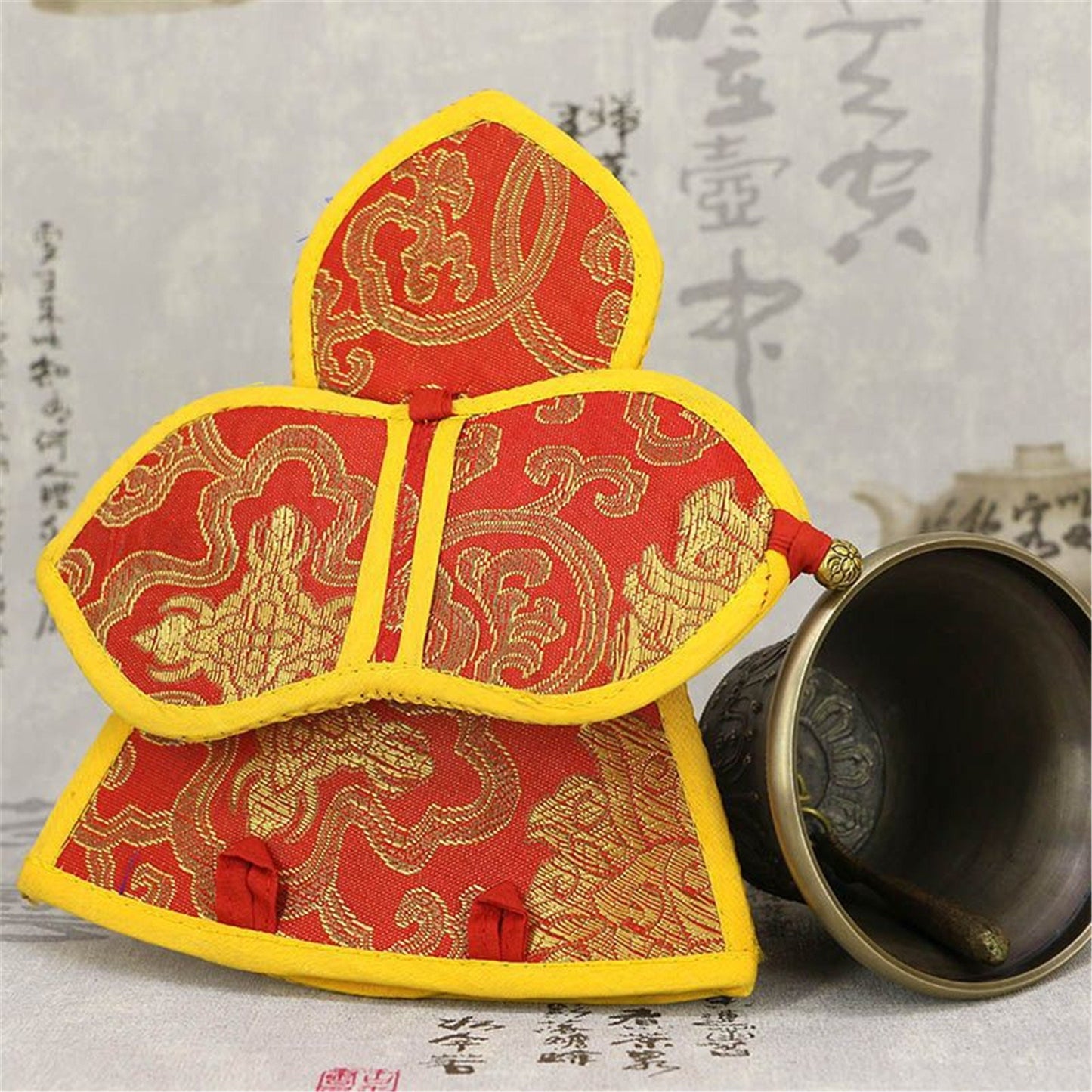 Gandhanra Hand-embroidered Silk Case for Tibetan Bells and Vajra,For Meditation,Yoga