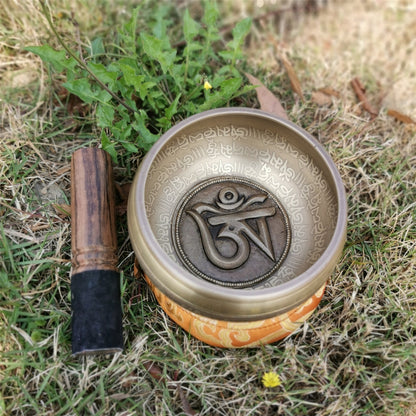 Gandhanra Classical Tibetan Singing Bowl with OM Mantra Symbol,Handmade in Nepal