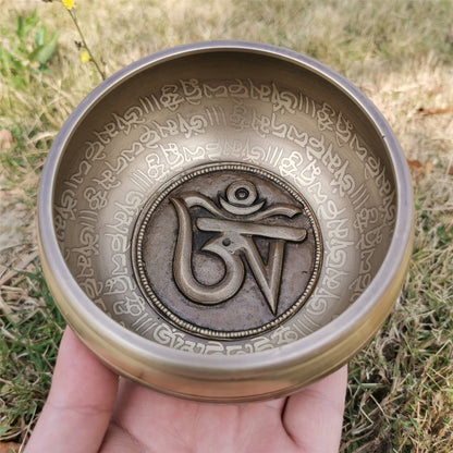 Gandhanra Classical Tibetan Singing Bowl with OM Mantra Symbol,Handmade in Nepal