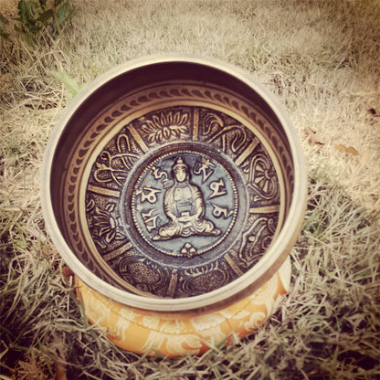 Gandhanra Classical Tibetan Singing Bowl with Buddha OM Astamangal Symbol,For Sound Healing,Meditation,Relaxation,Yoga,Handmade in Nepal