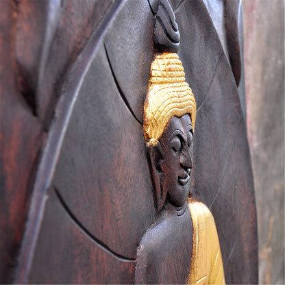 Gandhanra Tantric Buddhism Buddha Statue,Made with Teak Carving and Gilding,For Home Decor,Wall Hanging,Meditation,Handmade in Thailand