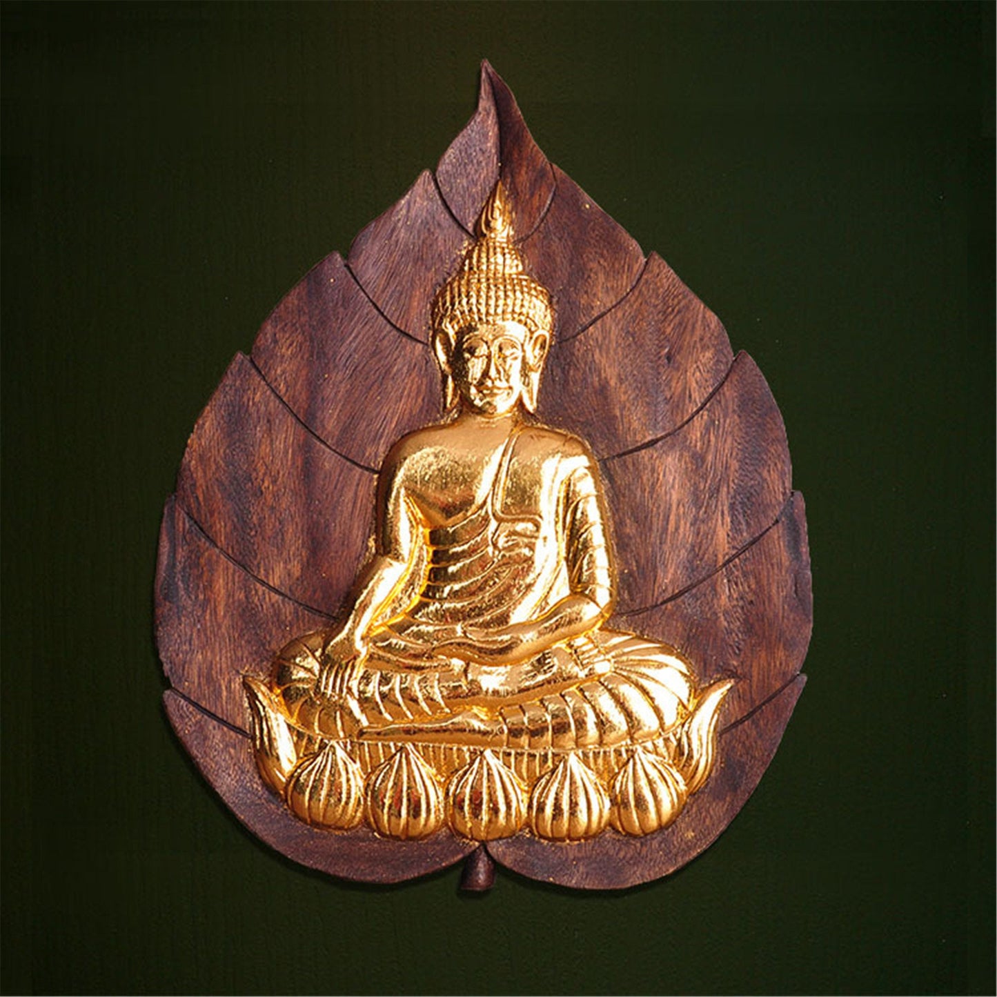 Gandhanra Tantric Buddhism Buddha Statue,Made with Teak Carving and Gilding,For Home Decor,Wall Hanging,Meditation,Handmade in Thailand