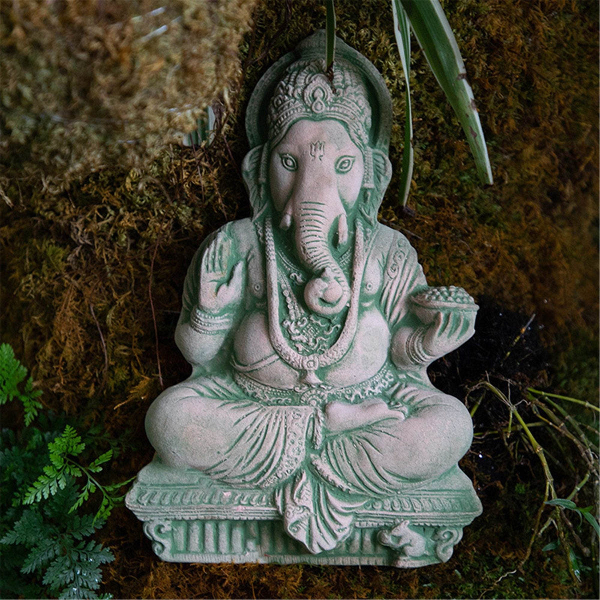 Gandhanra Handmade Thailand Style Ganesha Elephant God Buddha statuary,Stone Car - Buddha statue, front view