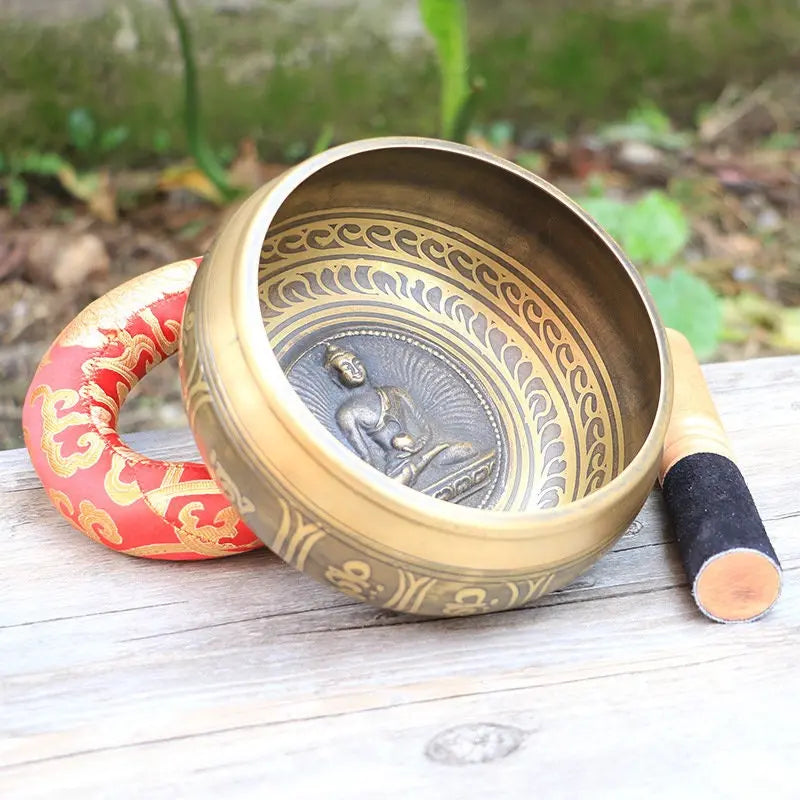 Gandhanra Tibetan Singing Bowl Set 4.2”- 6.5”,Engraved with Buddha Mantra/Statue Gandhanra-ART
