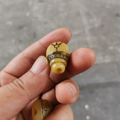 Gandhara Tibetan Yak Bone Carved Guru Bead, T-drilled 3-Hole Prayer Bead,Mala Bead, Connector Bead for Buddhist Bead