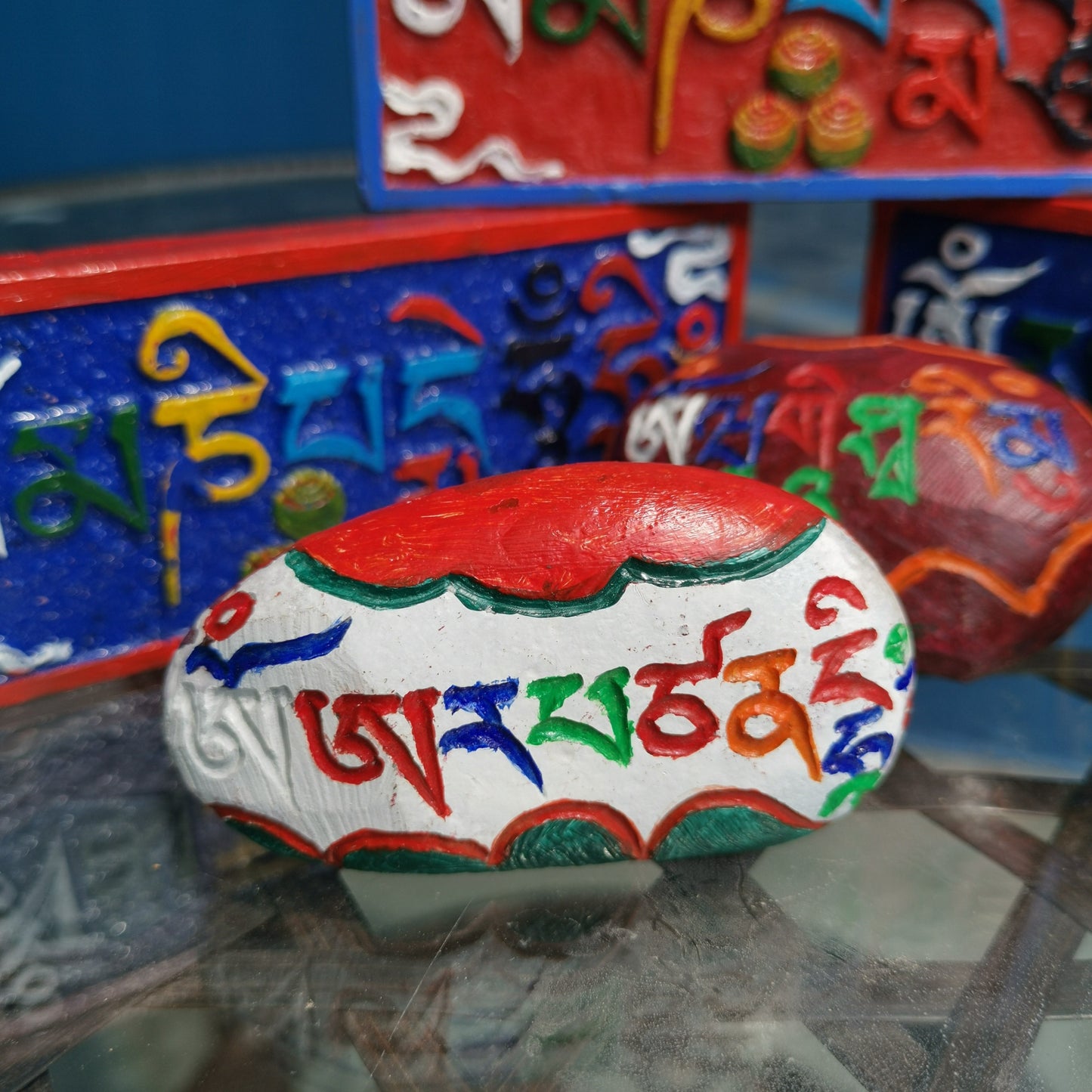 Gandhanra Hand Carved Colorful Mani Stone, Om mani padme hum Mantra,Mysterious Tibetan Folk Art,Exquisite courtyard decoration