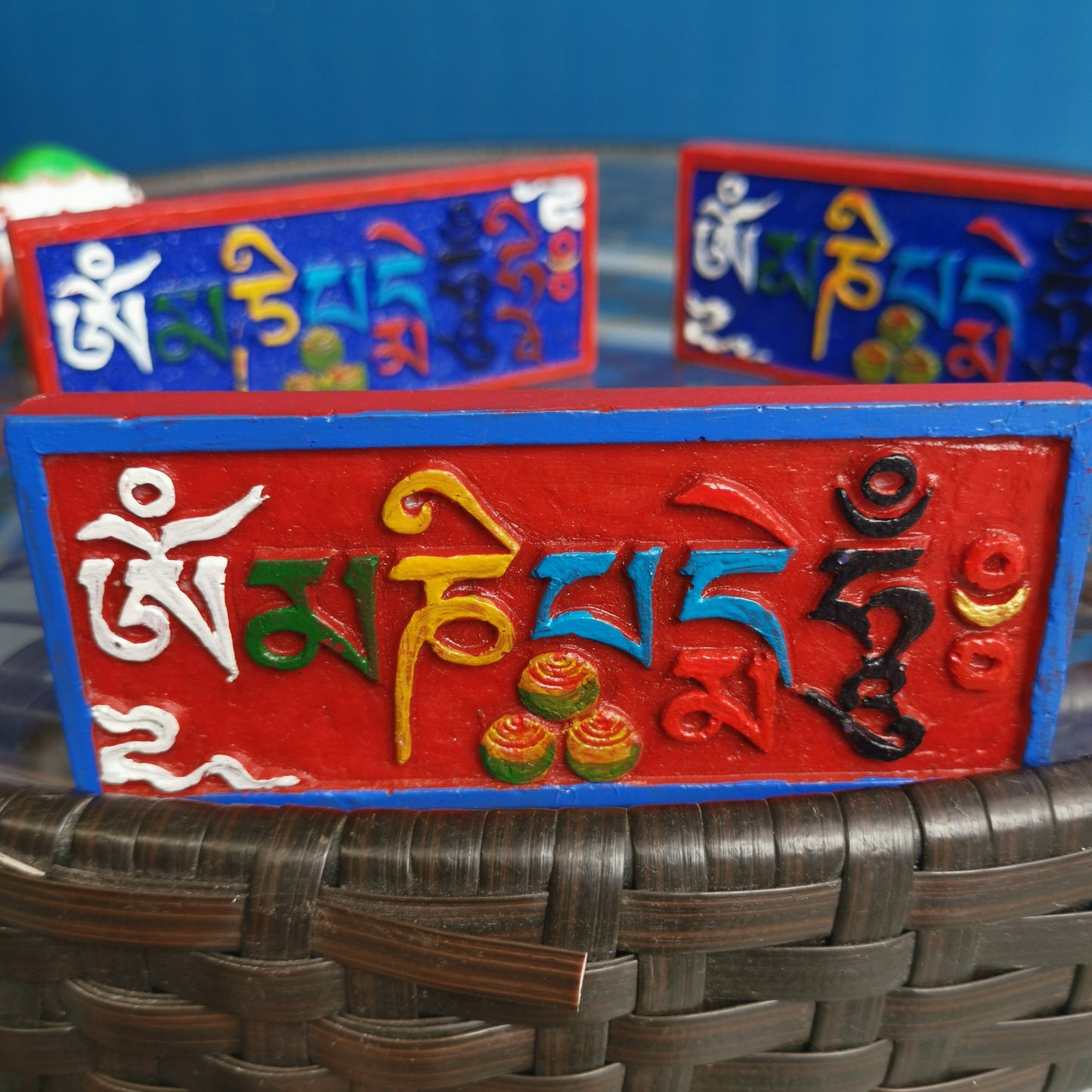Gandhanra Hand Carved Colorful Mani Stone, Om mani padme hum Mantra,Mysterious Tibetan Folk Art,Exquisite courtyard decoration