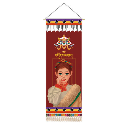 Tibetan Girl Portrait Wall Art Scroll Tapestry