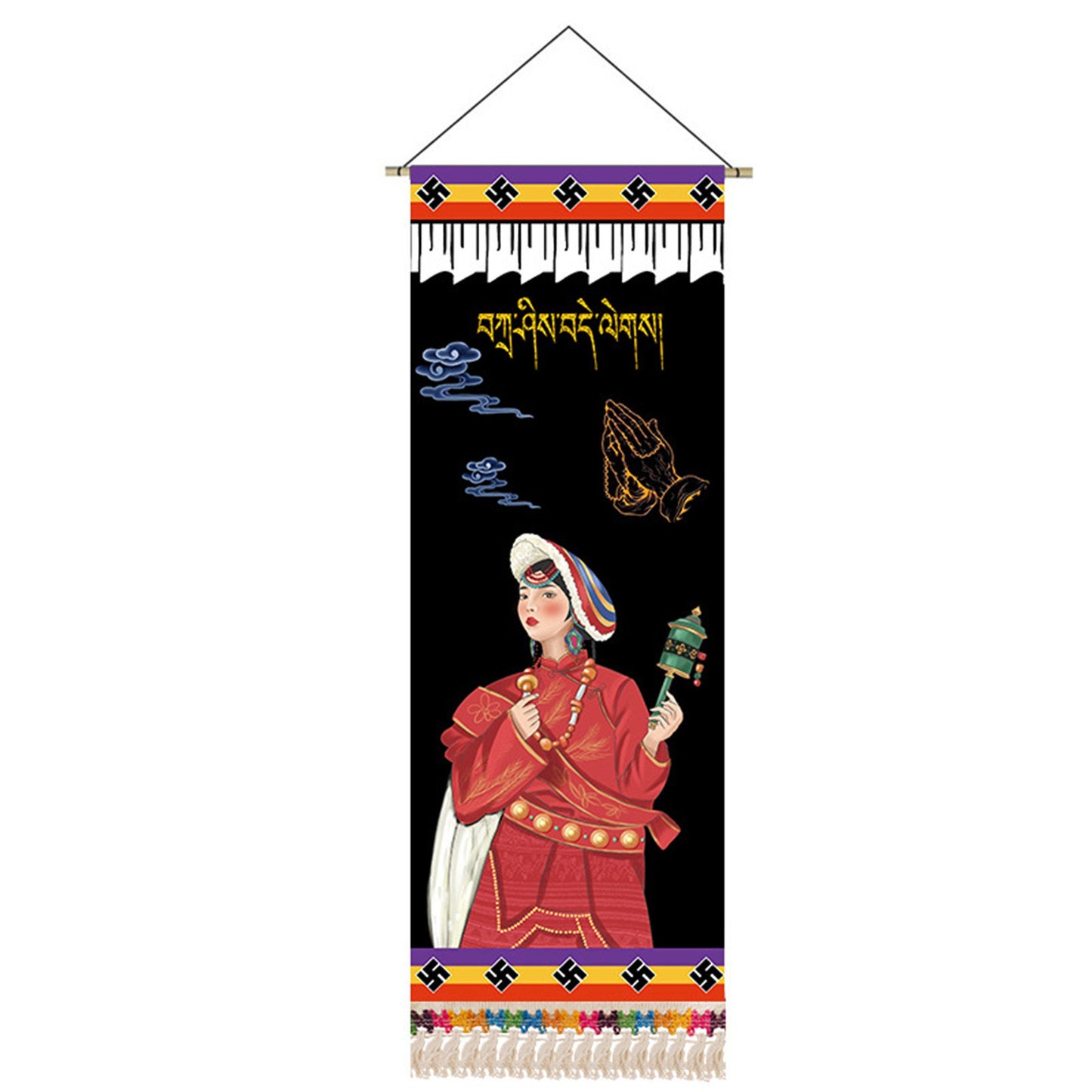 Tibetan Girl Portrait Wall Art Scroll Tapestry