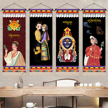 Tibetan Girl Portrait Wall Art Scroll Tapestry