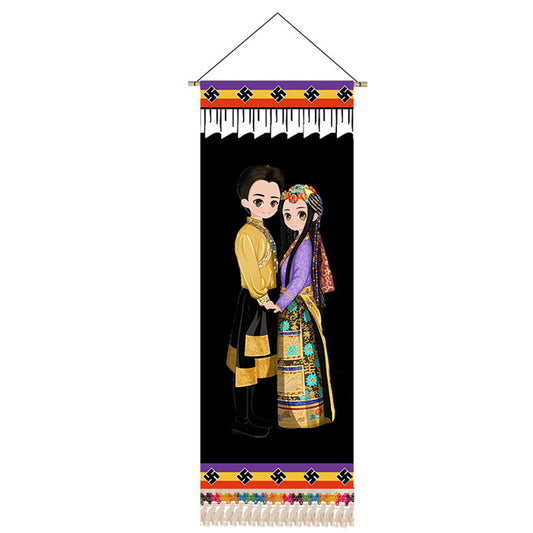 Tibetan Lovers Portrait Wall Art Scroll Tapestry