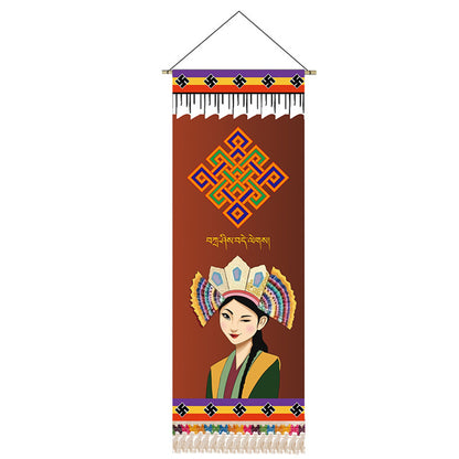 Tibetan Girl Opera Mask Portrait Wall Art Scroll Tapestry