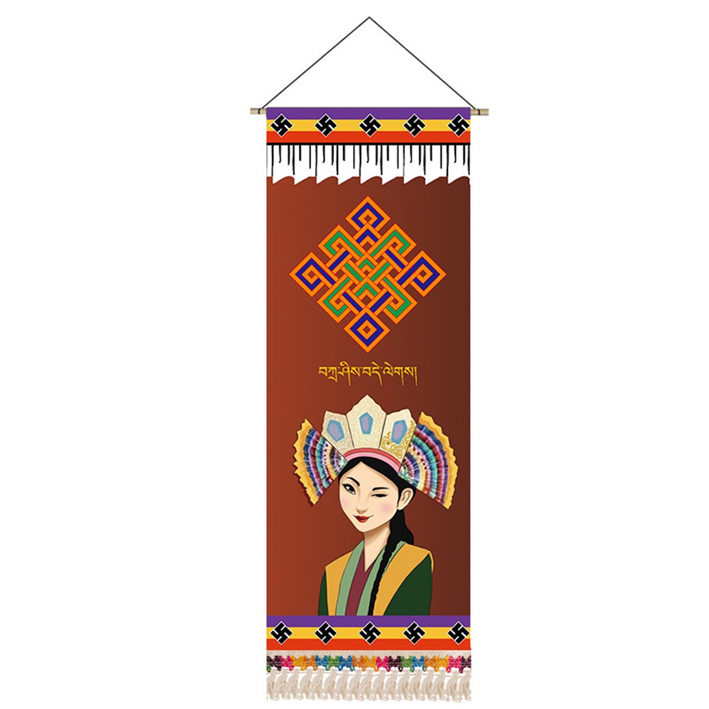 Tibetan Girl Opera Mask Portrait Wall Art Scroll Tapestry