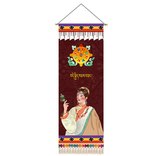 Tibetan Girl Portrait Wall Art Scroll Tapestry