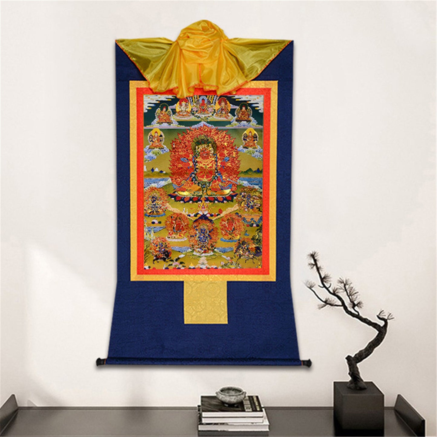 Gandhanra Bronzing Printed Tibetan Thangka Art - Hayagriva Thangka, Hand Framed Tibetan Buddhist Thangka Wall Hanging