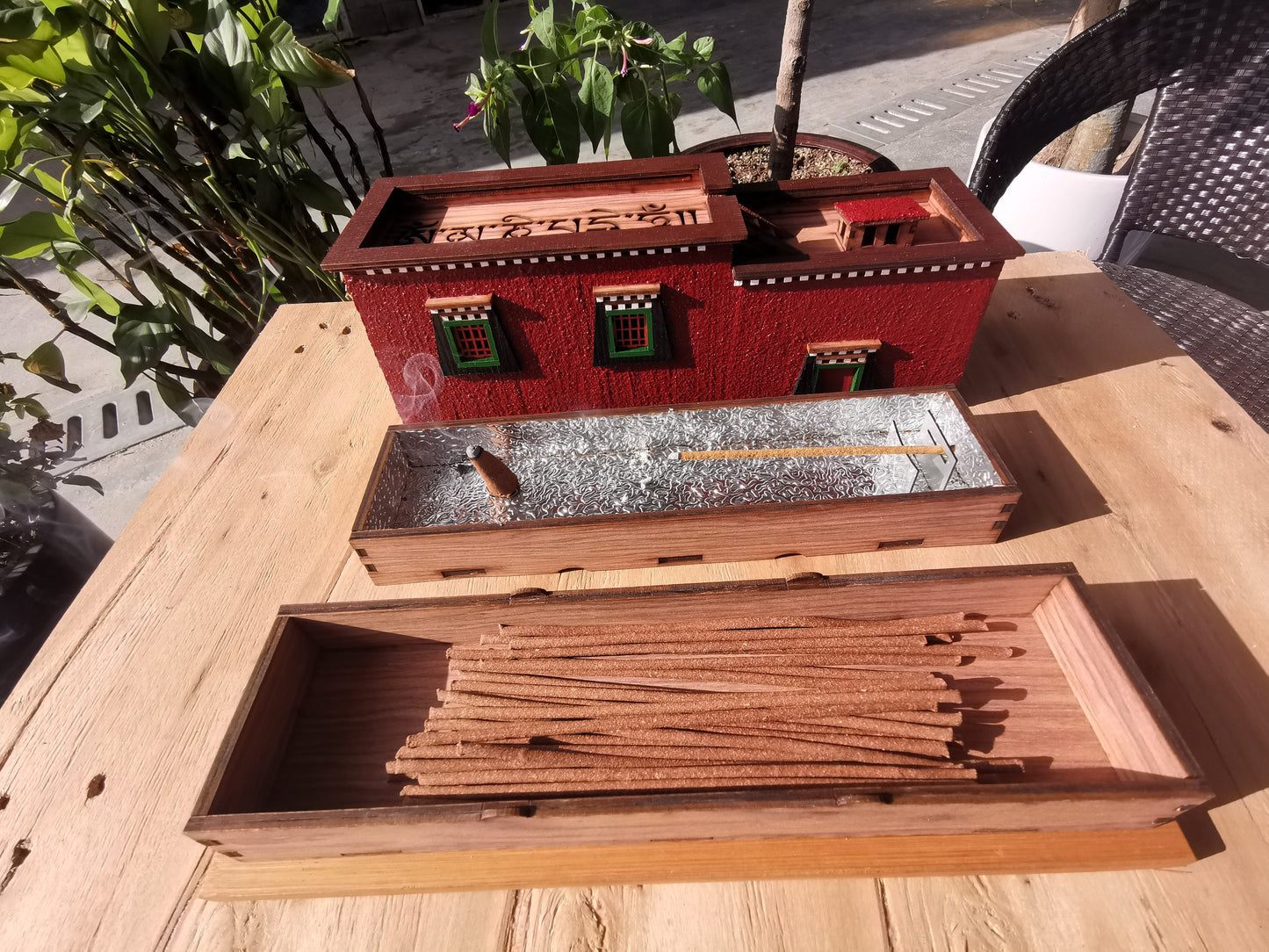 Gandhanra Coffin Incense Burner Holder with Storage,Handmade Tibetan Architecture,Potala Palace Style ,Tibetan Ethnic Crafts For Home Decor