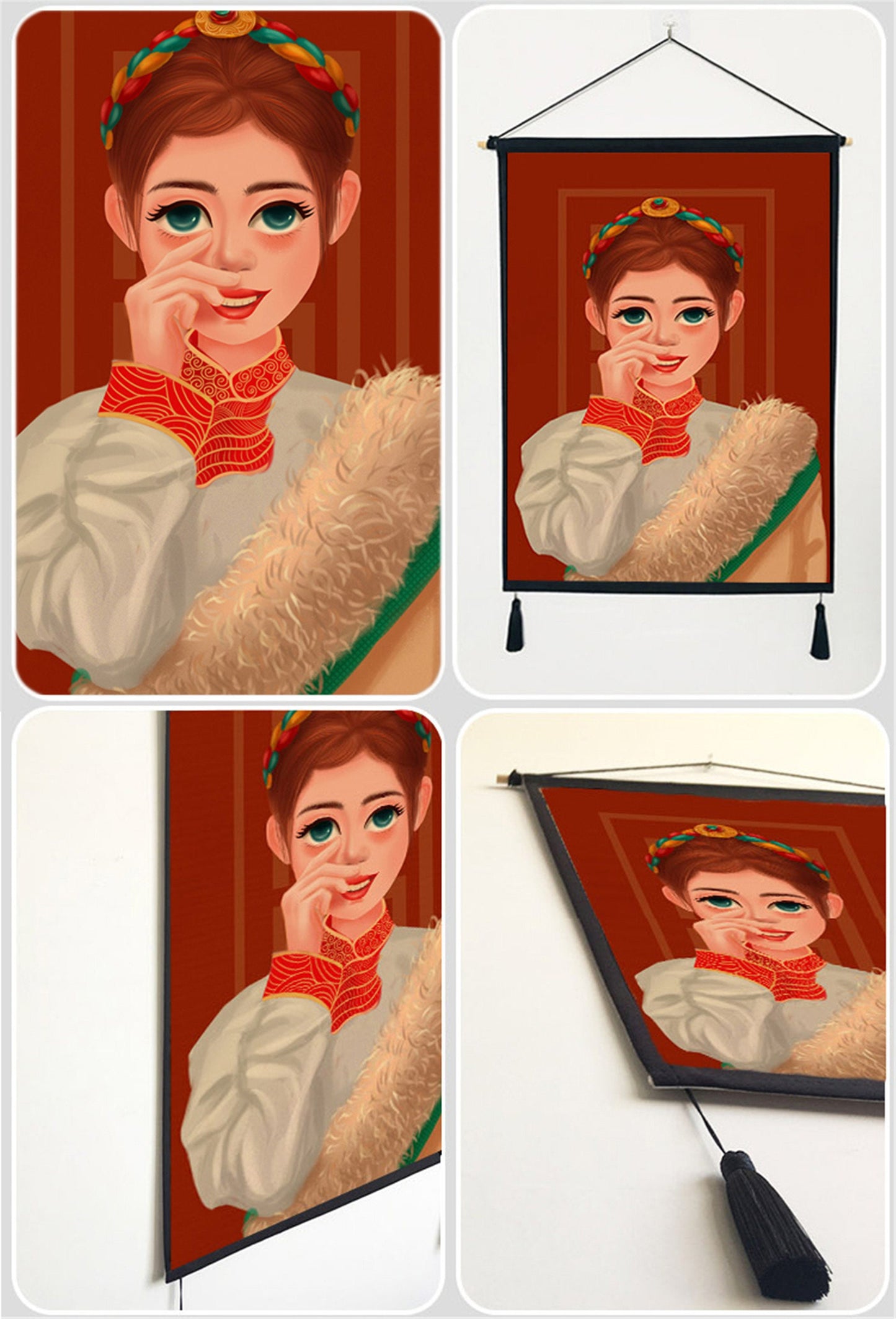 Tibetan Girl Portrait Wall Art Scroll Tapestry