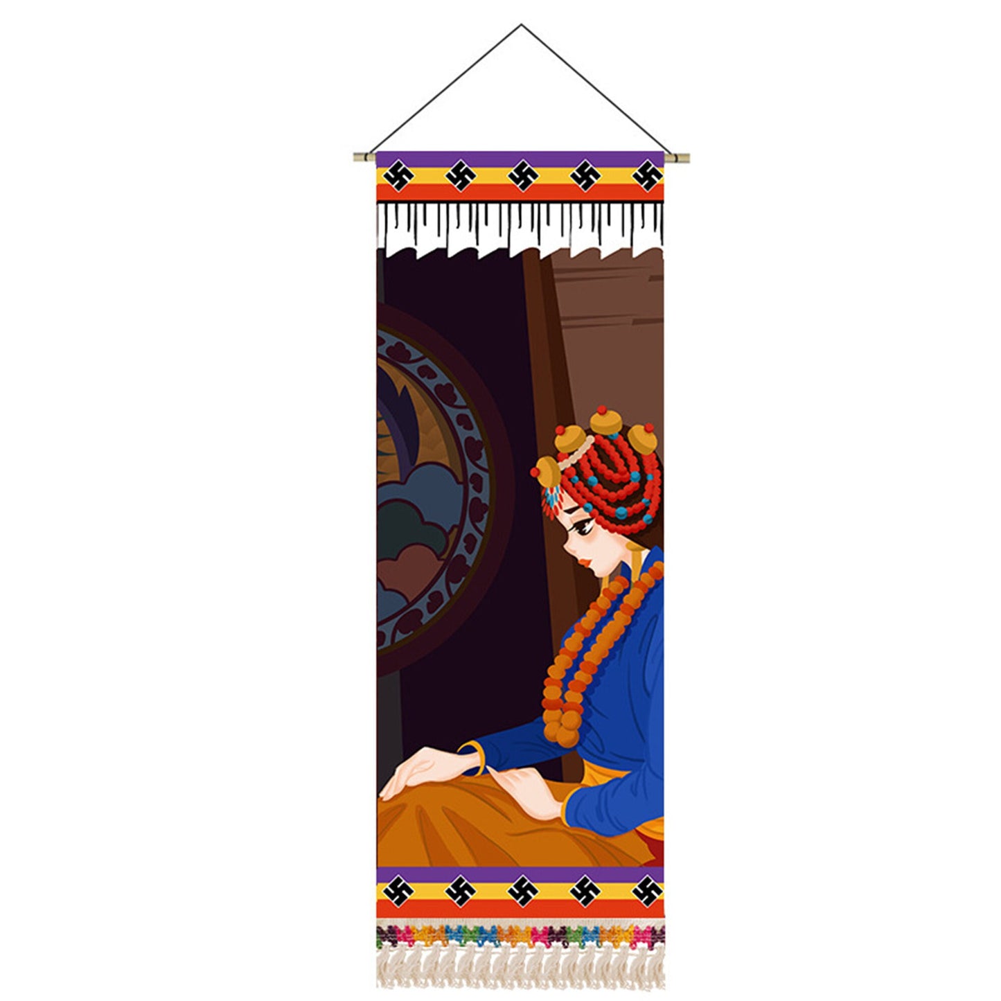 Tibetan Girl Portrait Wall Art Scroll Tapestry