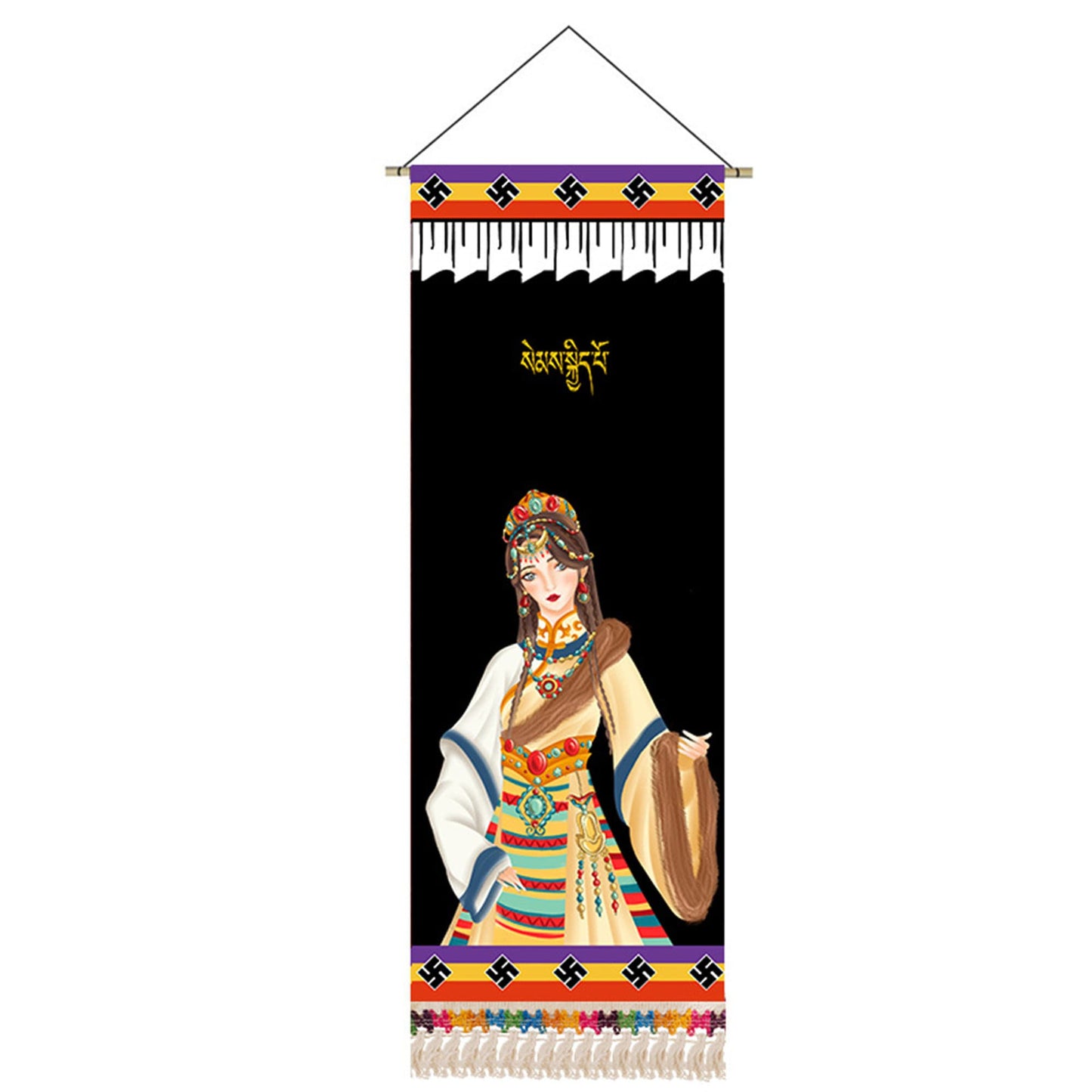 Tibetan Girl Portrait Wall Art Scroll Tapestry