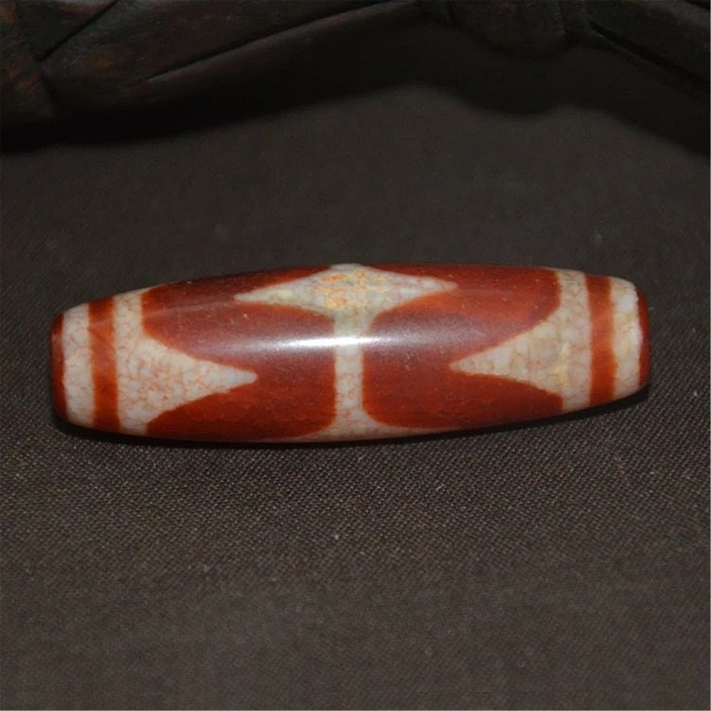 Fire Agate Tiger Tooth Dzi Bead
