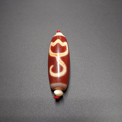 Gandhanra Tibetan Amulet - Red Lotus Dzi Bead,Made of Fire Agate ,30 Years Old,1.58"