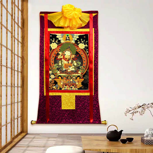 Vajrasattva in Yab Yum,Woodblock Thangka Art - Tibetan thangka painting, front view