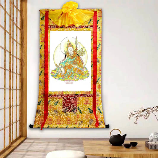 Guru Rinpoche,Woodblock Thangka Art - Tibetan thangka painting, front view