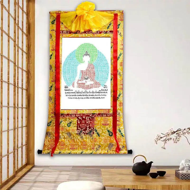 Shakyamuni - Handpainted in Mantra - Tibetan Buddhist art, front view