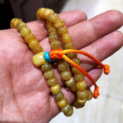 Hand-carved Tibetan Yak Bone Mala Beads Necklace,108 Beads for Meditation and Prayer