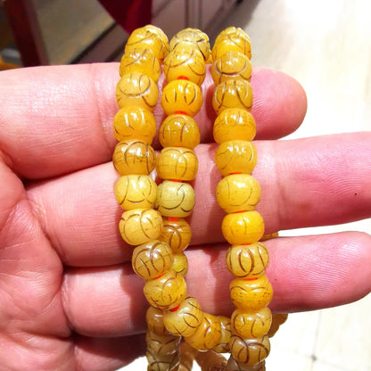 Hand-carved Tibetan Yak Bone Mala Beads Necklace,108 Beads for Meditation and Prayer
