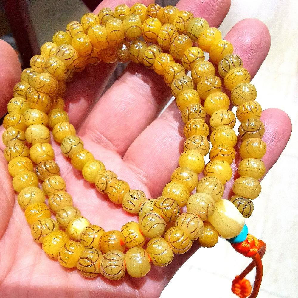 Hand-carved Tibetan Yak Bone Mala Beads Necklace,108 Beads for Meditation and Prayer