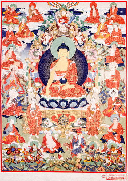 Gandhanra Woodblock Thangka,The Eighteen Arhats,Derge Sutra Printing Temple