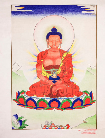 Amitayus,Buddha Of Infinite Life,Woodblock Thangka Art