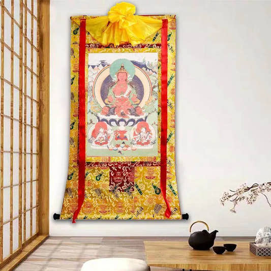 Amitayus,Buddha Of Infinite Life,Woodblock Thangka Art - Tibetan thangka painting, front view