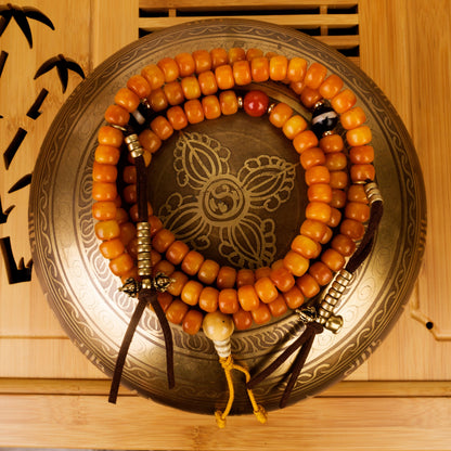 Gandhara Hand-carved Tibetan Yak Bone Mala Beads Necklace,with Copper Bead Counter,108 Beads for Meditation and Prayer
