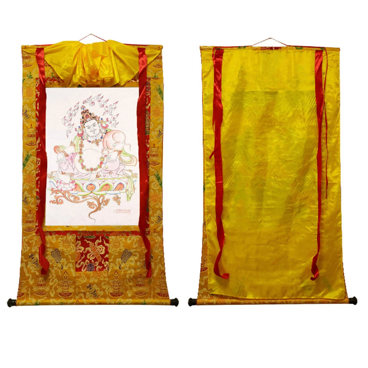 Dzambhala,Yelllow Jambhala,Woodblock Thangka Art - Tibetan thangka painting, view 8