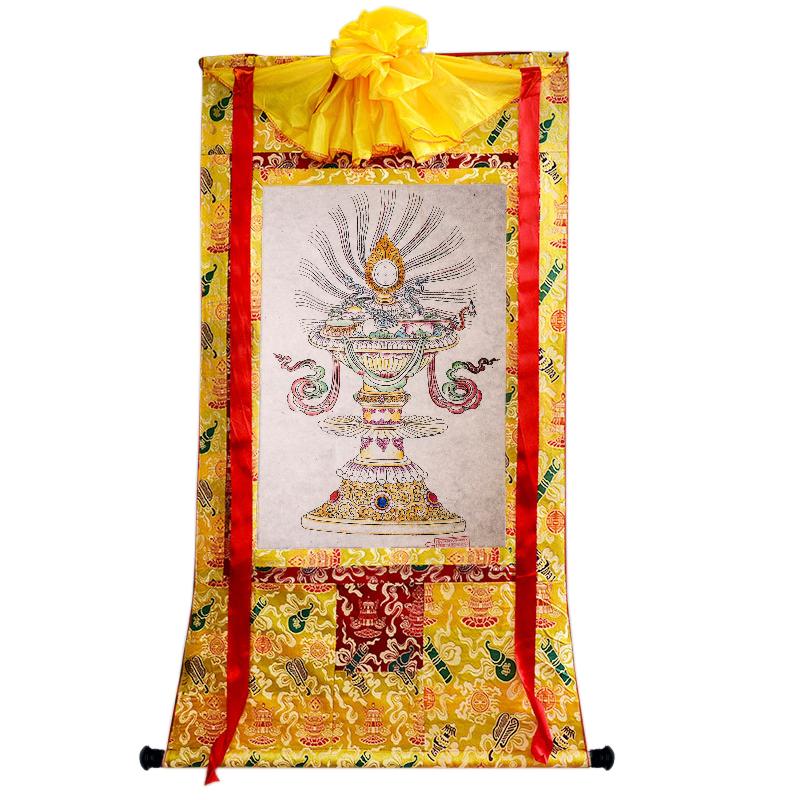 Gandhanra Woodblock Thangka,Treasure Vase,Derge Sutra Printing Temple